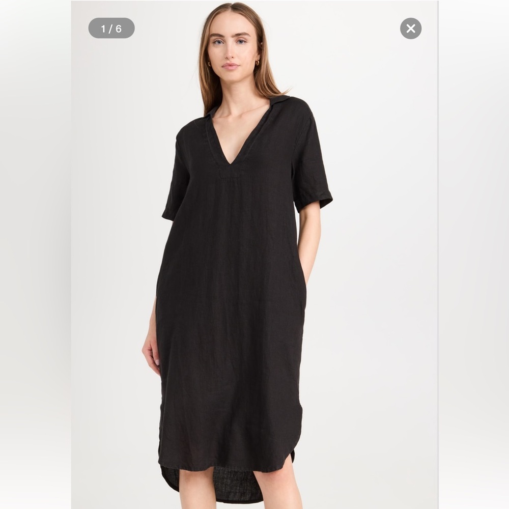 James Perse Linen Open Henley Shirt Dress